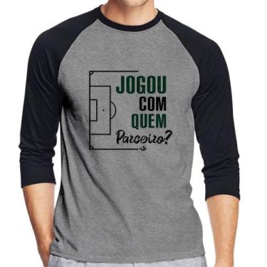 Imagem de Camiseta Raglan Jogou com quem parceiro Manga 3/4 - Foca na Moda, Cinz