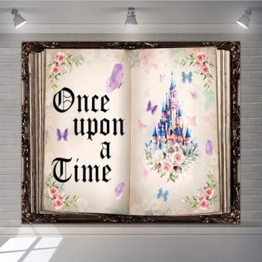 Imagem de Pano de fundo para fotos de contos de fadas, 3 x 2 m, Once Upon A Time, para festa de aniversário infantil, flores rosas, borboleta e princesa castal, pano de fundo para meninas, aniversário, chá de
