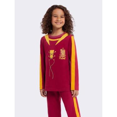 Imagem de Pijama Manga Longa Unissex Quadribol Grifinória - Veggi, Vinho, 4, Uni