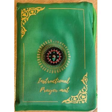 Imagem de Goodword Tapete de oração para viagem, bússola, bolso para transporte, tapete de oração islâmica, tapete de oração muçulmano Janamaz Sajadah Muslim How to Pray Salat, tapete de oração instrucional