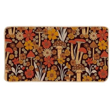 Imagem de EXUQO Tapete de porta vintage cogumelo, tapete de boas-vindas floral hippie para entrada interna, capachos para porta da frente, decoração de dormitório de faculdade, 76 x 40 cm