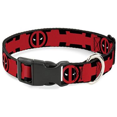 Imagem de Buckle-Down Logotipo Deadpool/faixa no peito 2 colar com clipe de plástico, preto/vermelho/branco, 3,8 cm/45,7-81,2 cm/grande