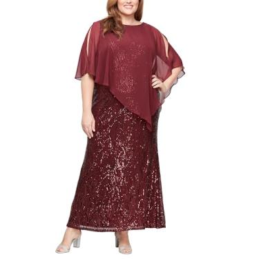Imagem de S.L. Fashions Vestido feminino plus size longo de lantejoulas renda com contas capelet mãe da noiva, vestido formal de noite, Figo - Sem miçangas, 58