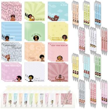 Imagem de Yeaqee 72 peças de notas adesivas para meninas negras com canetas motivacionais conjunto de presentes inspiradores afro-americanos autoadesivos e canetas presentes de funcionários em massa para