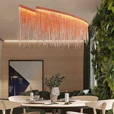 Imagem de Retangular Borla Luz Pendente Moderno Luxuoso Corrente Decorativa Led Lustre Iluminação De Teto Para Sala De Estar Mesa De Jantar Hotel(100cm, 40W,Rose Gold, Stepless Dimming)