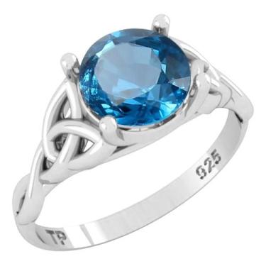 Imagem de Anel Prata 925 Celta Knot Trinity Topázio Azul - Feminino - Tudo Prata