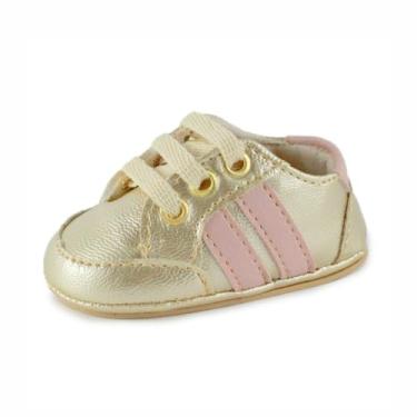 Imagem de Bebê-Sapatinhos recém-nascido e primeiros passos, forrado com tecido espumado14ao20 baby 1901C (Dourado Rose, BR, Bebê, Numérico, 14)