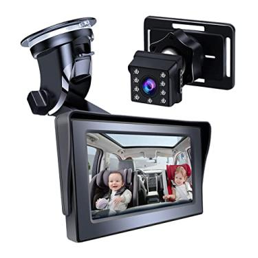 Imagem de Espelho de carro para bebê 1080P 4,3 polegadas Câmera de carro para bebê Visão noturna Câmeras de segurança para assento de carro Espelhos monitorados com ampla visão cristalina Ângulo ajustável Com