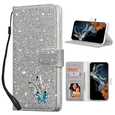 Imagem de UEEBAI Capa carteira para Samsung Galaxy S24 Plus/S25 Plus 5G, capa de telefone de couro PU com glitter slots de cartão capa de suporte fecho magnético Bling Flip Case à prova de choque alça de mão
