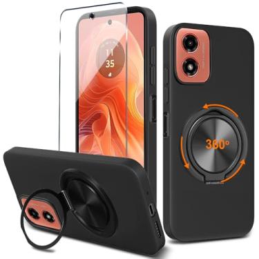 Imagem de Capa para celular Motorola Moto G24 / G04 / G04S / E14 4G com protetor de tela de vidro temperado 360° giratório suporte de anel suporte/suporte de silicone TPU Silm Fit capa protetora à prova de