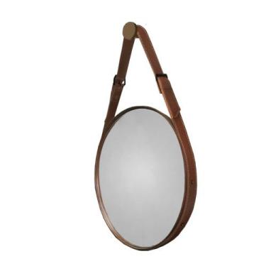 Imagem de Espelho Decorativo Fine 55cm com Alça em Couro - Larflex, Marrom