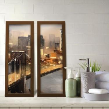 Imagem de Kit 2 Quadros Decorativos Lavabo Cidade Aquarela Preto e Dourado - Del