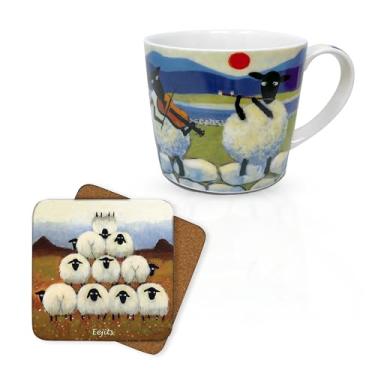 Imagem de Thomas Joseph Caneca de café 325 ml New Bone China Cup Set com porta-copos de cortiça design de ovelha presente (325 ml, tocando música)