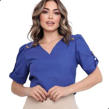Imagem de Blusa Feminina Evangélica Social Linho Gola V Com Botões - LOOK MODAS 