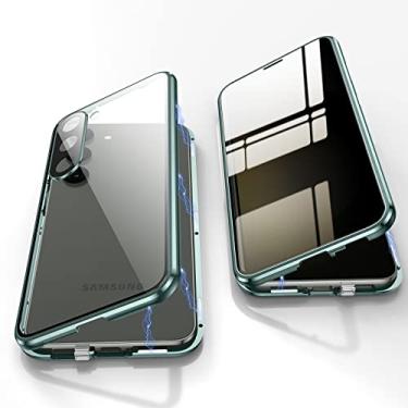 Imagem de Jonwelsy Capa antiespião para Samsung Galaxy S23 Plus, capa de vidro temperado com privacidade frontal e traseira de 360 graus, tela antiespião, amortecedor de metal com adsorção magnética antiespião