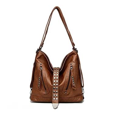 Imagem de Bolsa feminina bolsa tiracolo de couro rebite para mulheres bolsas femininas mochilas femininas bolsas de ombro bolsas femininas(Light Brown)