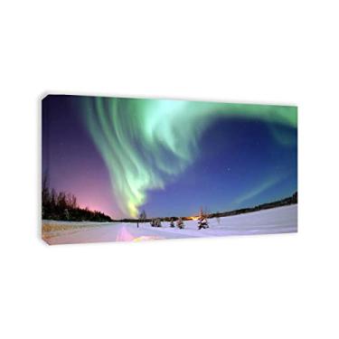 Imagem de Céu estrelado Islândia Aurora Boreal Impressões em tela - Aurora Boreal Arte de parede Imagens de paisagem - Pôster e impressões da aurora boreal - Emoldurado pronto para pendurar para decoração de