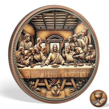 Imagem de Moeda do Desafio da Última Ceia, Presentes de Moeda Inspiradora Jesus Cristo Cálice e Pão Conforto Espiritual Incentivo Boa Sorte Arte Versos da Bíblia Presentes Cristãos para Mulheres Homens