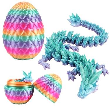 Imagem de Oiuros Ovo de dragão impresso em 3D, ovos de Páscoa ovos de dragão de cristal articulados com dragão dentro, decoração de mesa de casa ovos de dinossauro surpresa de Páscoa (cor arco-íris)