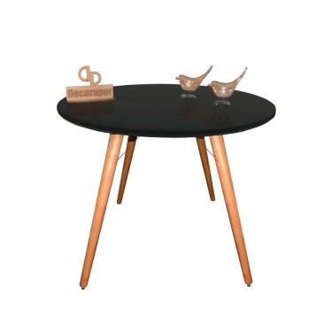 Imagem de Mesa Jantar Pés Palitos Tampo Redondo Vidro Laqueado 100cm Preto