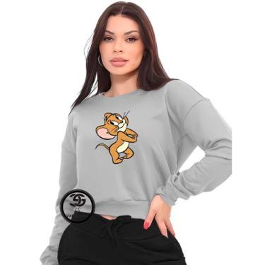 Imagem de Moletom Feminino Personalizado Desenho Tom e Jerry Modelo Gola Careca 