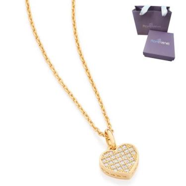 Imagem de Presente Lindo Feminino Colar Coração Com 29 Zircônias Banhado A Ouro 