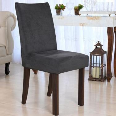 Imagem de Kit 3 Capas de Cadeira Jantar Suede Cinza Escuro Chumbo - Charme do De