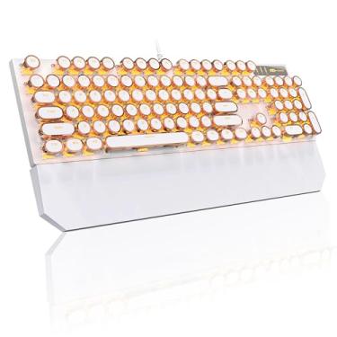 Imagem de Teclado mecânico MageGee para jogos, máquina de escrever, teclas redondas punk douradas retrô, com fio retroiluminação de LED para laptop, Mac, PC Gamer, descanso de pulso magnético, interruptor azul