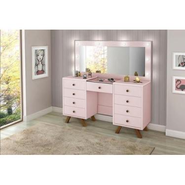 Imagem de Penteadeira Camarim Mila 9 Gavetas Led Espelho Pés Madeira - Luapa