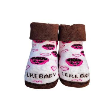 Imagem de Meia baby antiderrapante  marrom e branco 0-15 ref01056056 - LEKE  MEI