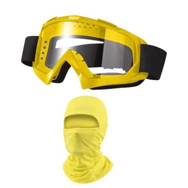 Imagem de LJDJ Óculos de motocross para motocicletas off-road para quadriciclo com proteção solar UV balaclava cobertura facial completa (amarelo/transparente + máscara)