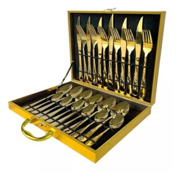 Imagem de Faqueiro Com Maleta Luxo Dourado Inox 24pç Premium