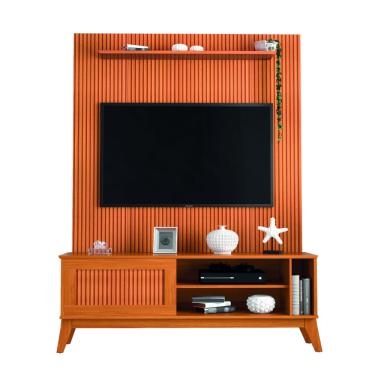 Imagem de Rack Bancada Aruba Com Painel Para TV Até 55 Polegadas 1,35m Egeo Cedro Ripado Impressão 3D edn