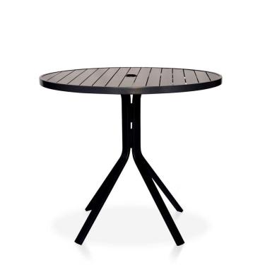 Imagem de Mesa Para área Externa Gourmet Jardim Tampo Em Alumínio Ripado Preto Tampo Com Furo Para Ombrelone