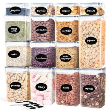 Imagem de Potes Tampa Hermético Porta Alimentos Mantimentos Armário Cozinha (Kit 15)