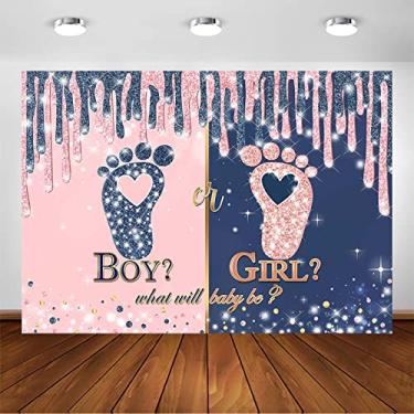 Imagem de Avezano Little Feet Fundo de Revelação de Gênero Azul Marinho e Rosa Blush Revelação de Gênero Decorações de Festa Fundo Fotográfico Ouro Rosa e Azul Marinho Pegada de Bebê Gravidez Revelação Festa