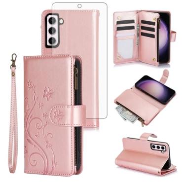 Imagem de Asuwish Capa de celular para Samsung Galaxy S23 Plus S23+ 5G carteira celular com protetor de tela alça de pulso flor flip zíper porta-cartões suporte suporte S23plus 23S + S 23 23+ SM-S916U feminino