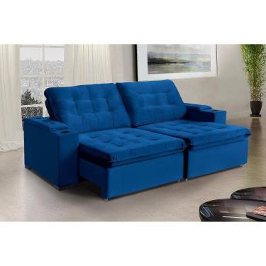 Imagem de Sofá Londres Com Porta Copo 5 Lugares 2,70cm- De Casa Décor Estofados Azul