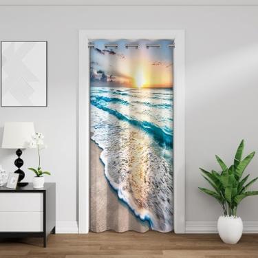 Imagem de Cortina de porta de praia oceano para privacidade verão azul oceano tropical mar vista havaiana onda costeira nascer do sol cenário cortina de cobertura de porta para quarto sala de estar 84 x 203