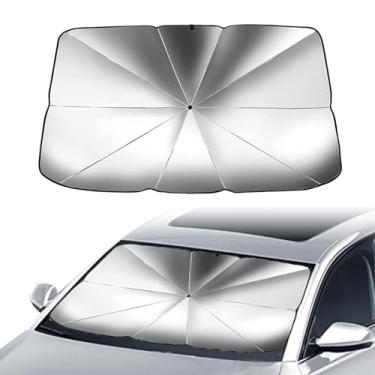 Imagem de Guarda-sol de para-brisa prateado de titânio para carro, isolamento térmico e resfriamento para manter a proteção UV, proteger o interior do veículo, sem necessidade de instalação (139 x 80 cm)
