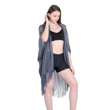 Imagem de Saída de Praia com Franjas Metálico Nova Moda Para o Verão