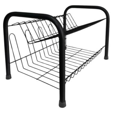 Imagem de Escorredor De Louças Versátil Duplo Secador Copos 13 Pratos 2 Andares (Preto)