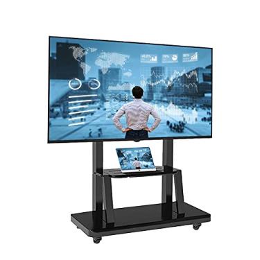 Imagem de Carrinho de TV resistente para escritório, suporte de TV com rodinhas para TVs de 32 a 75 polegadas, suporte de carrinho de chão ajustável em altura com prateleira para laptop, carga de 120 kg lindo