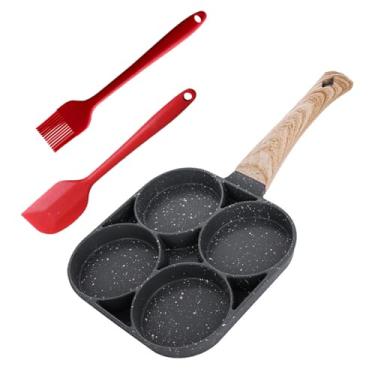Imagem de YTDTKJ Frigideira antiaderente para omelete, 4 furos com raspador pequeno de silicone e escova de óleo, frigideira versátil para crepes, panquecas, adequada para fogão a gás e fogão de indução