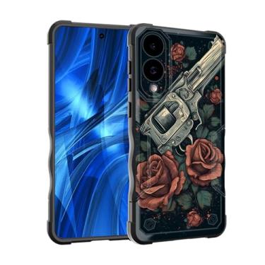 Imagem de EFGWSDER Capa para Galaxy S25 Edge, [camada dupla] [proteção contra quedas de grau militar de 3,5 m] Capa resistente à prova de choque para Samsung Galaxy S25 Edge 2025, armas e flores rosa