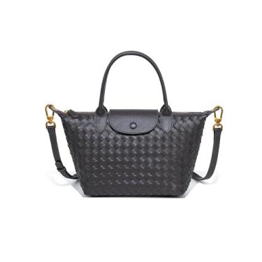 Imagem de Waiyqju Bolsa tiracolo feminina de couro trançada de luxo com alça superior elegante para viagem de grande capacidade, Tamanho médio 6# Cinza escuro, Large