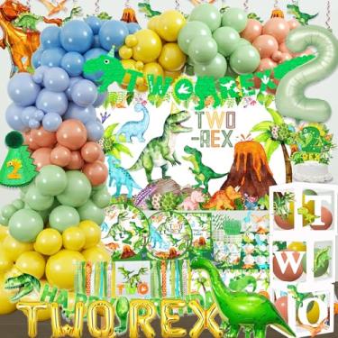 Imagem de BIGKEOKI Suprimentos Para Festa De Aniversário Dinossauro, Decorações Dois Rex, Conjunto Mesa Dinossauro Trex Em Aquarela Meninos, Guirlanda Balões, Caixas Faixa Cadeira Alta, Com Glitter, Coroa, Pa