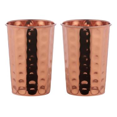 Imagem de Conjunto de 2 copos de cobre (óculos) martelados - capacidade de 300 ml, cobre puro feito à mão para benefícios de saúde Ayurveda, copos de água que melhoram a saúde para uso doméstico e no escritório