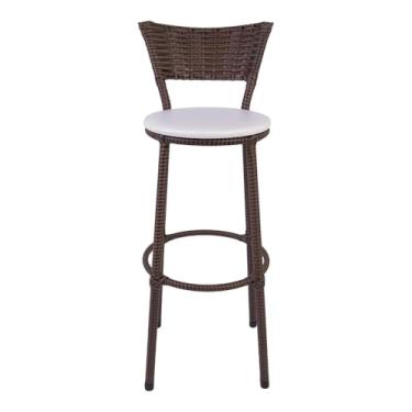 Imagem de Banqueta Alta Revestimento em Junco e Assento Estofado em Corino Conforto e Estilo para sua Cozinha Bar ou Área Gourmet (BRANCO)