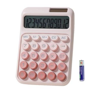Imagem de Calculadora de mesa, botões grandes, calculadora de LCD de 12 dígitos, energia dupla de energia solar e bateria, bateria incluída, linda calculadora para escola, escritório, casa, negócios (rosa)